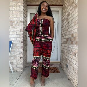 Stylish Women's Modern African Ankara Wax Print Afro Evelyn 3p Women Pant Set